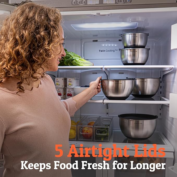 Priority Chef Premium Mixing Bowls With Airtight Lids Set, Thicker Stainless Steel Mixing Bowl Set, Large Prep Metal Bowls with Lids, Nesting Bowls for Kitchen, 1.5/2/3/4/5 Qrt, Grey - Image 4