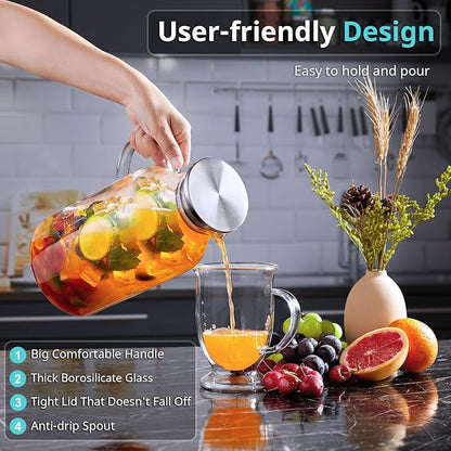 Bivvclaz 3 Liter 101 oz Glass Pitcher with Lid and Handle, Water Pitcher for Fridge, Glass Carafe for Hot/Cold Water, Large Iced Tea Jug for Coffee, Juice and Homemade Beverage - Image 3