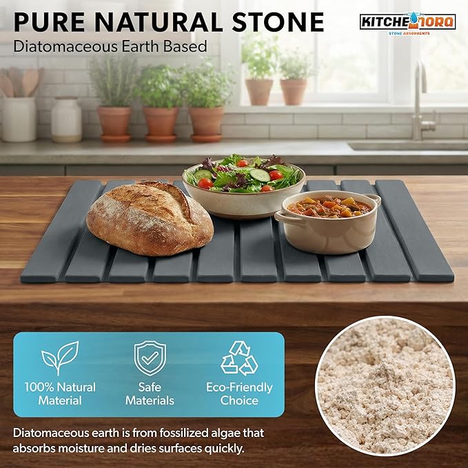 Stone Drying Mat for Kitchen Counter - Super Absorbent, 30sec Fast-Drying Diatomite Dish Mat, Collapsible for Kitchen.
