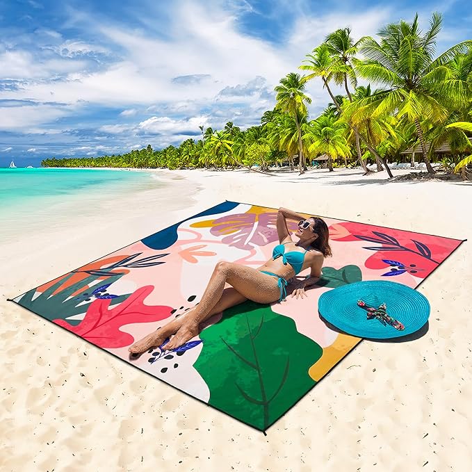 HIHOHO Beach Blanket Waterproof Sandproof Extra Large Beach Mat 79" X 83"/120"x108"for 1-8 Adults Quick Drying Durable Outdoor Picnic Mat for Beach Travel Camping Hiking
