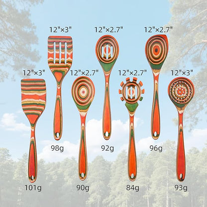 7-Pcs Kitchen Utensils Set –Pakkawood Wooden Spoons for Cooking, Heat-Resistant Wooden Utensil Set,，Non-Stick Spoon，Apartment Essentials Home & Kitchen Gift
