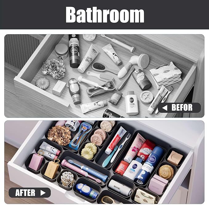 Plastic Drawer Organizers, 10 PCS Drawer Organizer Bins, Bathroom and Vanity Organizer Plastic Tray, Makeup Organizer and Storage for Makeup, Bedroom, Kitchen Gadgets Utensils and Office (Black) - Image 8