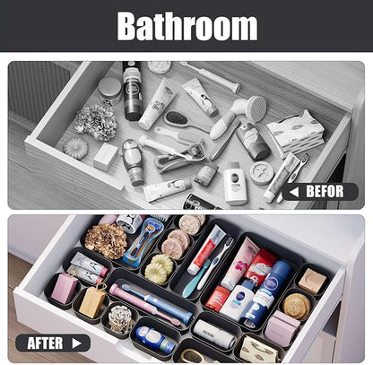 Plastic Drawer Organizers, 10 PCS Drawer Organizer Bins, Bathroom and Vanity Organizer Plastic Tray, Makeup Organizer and Storage for Makeup, Bedroom, Kitchen Gadgets Utensils and Office (Black) - Image 8