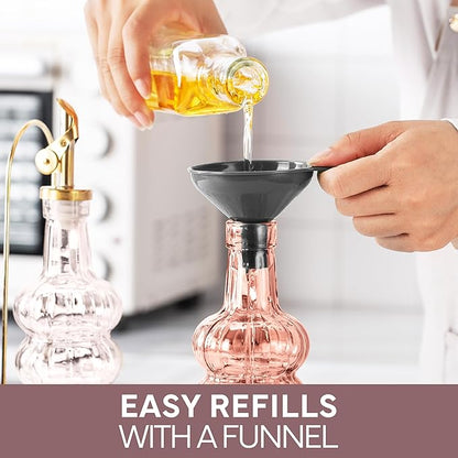 COOK WITH COLOR Glass Olive Oil Bottle Dispenser - 2 Pack- 17oz Oil and Vinegar Cruet - Olive Oil Carafe Decanter for Kitchen, Elegant Waves, Pink - Image 8