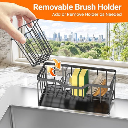 StorageRight Kitchen Sink Caddy Organizer, Rustproof Sponge Holder for Kitchen Sink, Instant Dry High Brush Holders with Drain Tray, Anti-Slip Storage Organization Essentials, Black - Image 6