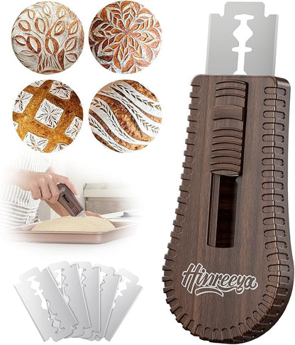Sourdough Scoring Tool, Magnetic Bread Lame, Bread Scoring Tool with 5 Replaceable Blades, Dough Knife, Ergonomic ABS Handle for Perfect Dough Scoring on Artisan Bread (Walnut)