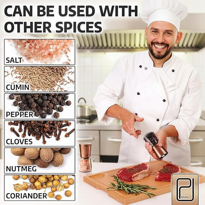 Premium Salt and Pepper Grinder Set with Bamboo Holder - 6 oz, Copper Stainless Steel - S&P Spice Shakers - Refillable & Adjustable Coarseness Hand Mill for Spices & Seasonings - by PJC-Kitchen - Image 4