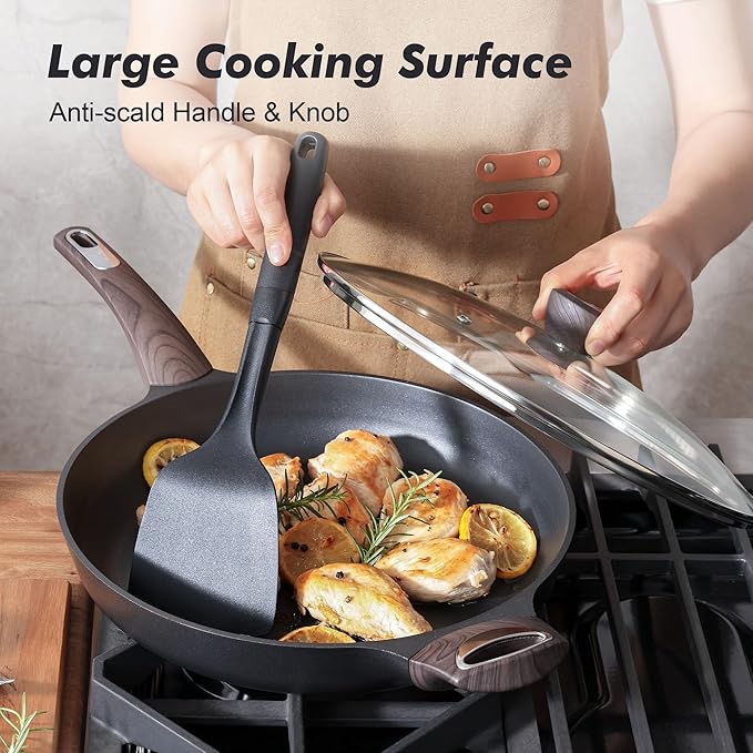SENSARTE Ceramic Nonstick Frying Pan Skillet with Lid, 12.5 Inch Non Stick Pan Omelette Pans, Healthy Kitchen Cooking Chef's Pan, Free of Intentionally Added PFOA/PFOS, Induction Compatible, Black - Image 7