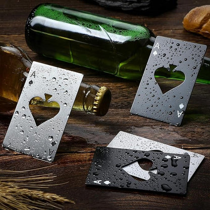 Chumia Poker Card Bottle Openers Stainless Steel Poker Card Beer Ace Bottle Cap Openers for Wedding Birthday Party Bridal Shower Table Tools Supplies(Silver, Black,24 Pieces)