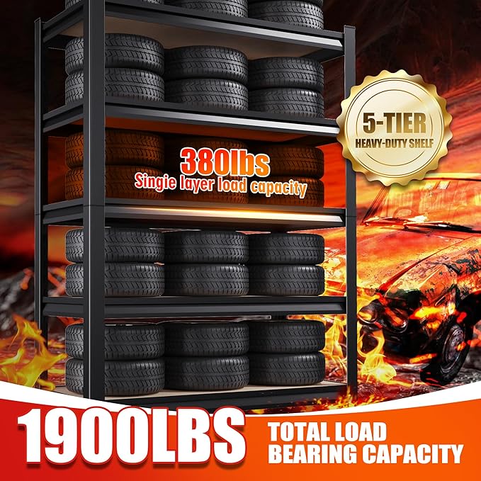 71.2"H-28"W-12"D Garage Shelving-5 Tier Garage Storage Shelves,Adjustable Heavy Duty Metal Shelving Unit and Storage Large Rack,Utility Steel Shelf For Warehouse Industrial Pantry Basement Organizers