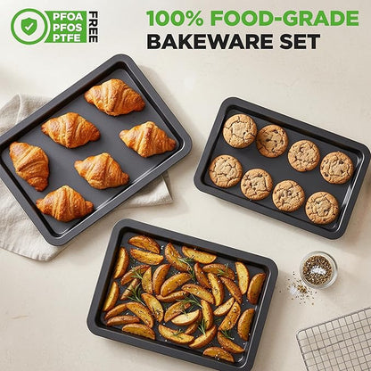 NutriChef 3-Piece Nonstick Baking Sheet Set – Non-Toxic Cookie Sheets for Everyday Baking – Small, Medium & Large Oven Safe Bakeware Trays – Warp-Resistant, Easy to Clean & Dishwasher Safe - Image 5
