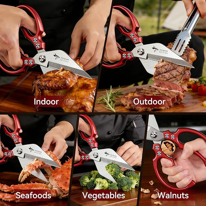 MAD SHARK Heavy Duty Kitchen Scissors, Dishwasher Safe All Purpose Kitchen Shears, Premium Sharp Poultry Shears for Turkey, Meat, Seafood, Vegetables, Stainless Steel Blades, Gifts for Men Women