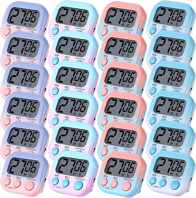 Weewooday 24 Pcs Digital Kitchen Timer Magnetic Timer Bulk On/Off Switch Minute Second Count up Countdown Loud Alarm for Exercise Cook Baking (Gradient Color) by Weewooday