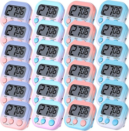 Weewooday 24 Pcs Digital Kitchen Timer Magnetic Timer Bulk On/Off Switch Minute Second Count up Countdown Loud Alarm for Exercise Cook Baking (Gradient Color) by Weewooday