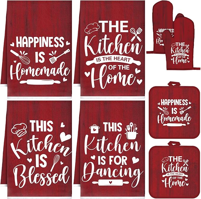Leinuosen 8 Pcs Kitchen Towels and Oven Mitts Sets Pot Holders Dishcloths Set Kitchen Decorative Accessories Absorbent Potholders Heat Resistant for Chef Baking Cooking by Leinuosen