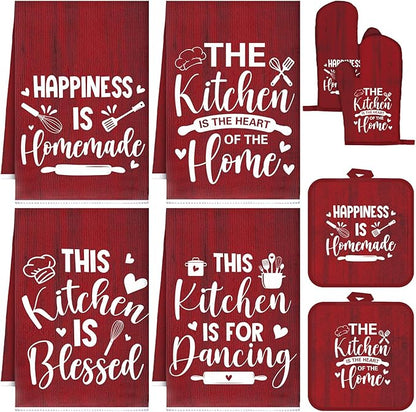 Leinuosen 8 Pcs Kitchen Towels and Oven Mitts Sets Pot Holders Dishcloths Set Kitchen Decorative Accessories Absorbent Potholders Heat Resistant for Chef Baking Cooking by Leinuosen