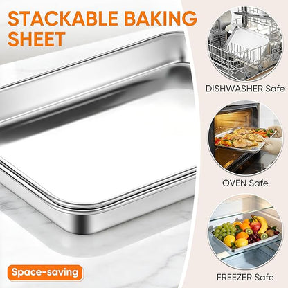 LIANYU Stainless Steel Tray for Baking, 9.2x7” Small Cookie Baking Sheet Pan, Metal Cooking Sheet Tray for Oven, Rust Free & Mirror Finish, Dishwasher Safe, 2 Pack - Image 5