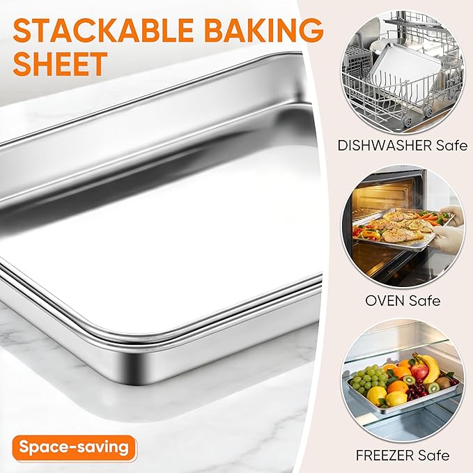 LIANYU 2 Pack Cookie Sheets for Baking, Stainless Steel Baking Tray Pan, 16x12 Inch Jelly Roll Pan for Oven, Healthy Metal Tray for Home Bakery Hotel Restaurant, Heavy Duty & Dishwasher Safe - Image 5