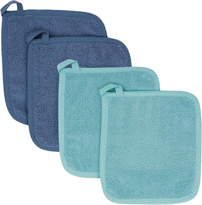 RITZ Terry Potholder & Hot Pad: Unparalleled Heat Resistant, Durable 100% Cotton – Ergonomically Designed for Optimal Grip – Easy-Care Machine Washable – 4-Pack, Dew/Federal by Ritz+Foodservice