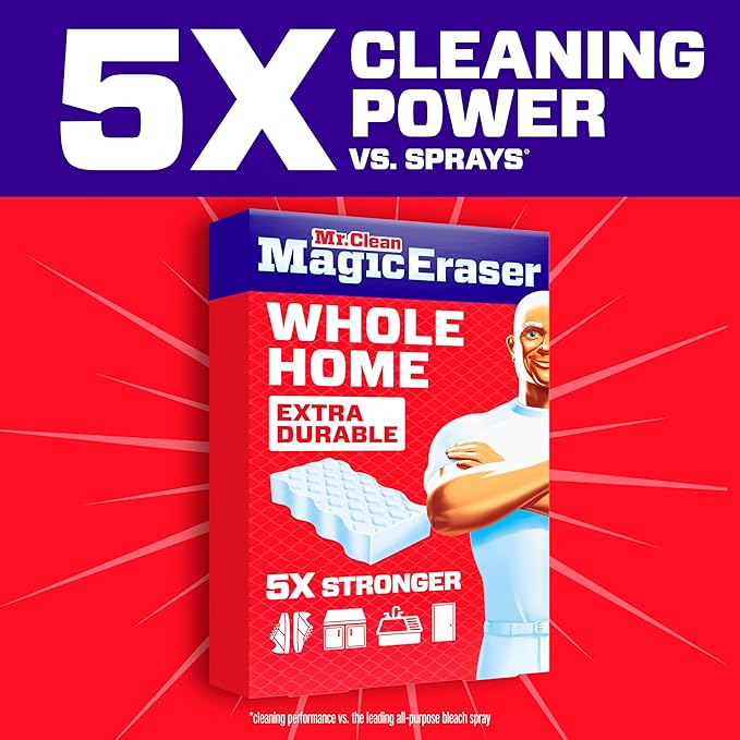 Mr. Clean Magic Eraser Sponge, All Purpose Cleaner, Cleaning Scrubber, Wall, Sneaker, Kitchen, Bathroom, Shower Cleaner, Cleaning Supplies, Melamine Sponge, Cleaning Pads, Extra Durable, 9ct - Image 2