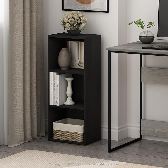 Furinno LUDER Book Shelf, 3-Cube Bookshelf, Bookcase with Open Shelves, 9.3 x 12 x 31.5, Easy Assembly, for Living Room, Bedroom, Home Office, Blackwood - Image 2