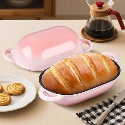 Homikit Enameled Cast Iron Dutch Oven for Bread Baking, 2.8 QT Oval Bread Oven Pot with Lid, 9.5 x 5.7 Inch Sourdough Loaf Baking Pan for Homemade Bread, Heavy Duty & Oven Safe, Pink