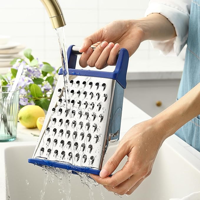 Spring Chef Stainless Steel XL Parmesan Cheese Grater with Handle - 4 Sided Metal Box Grater for Kitchen - Dishwasher Safe Potato Shredder for Hash Browns, Potato, Carrot, Vegetables - Sapphire - Image 8