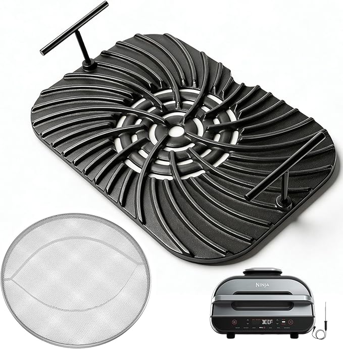 Grill Grate & Splatter Shield for Ninja Foodi FG551 DG551 Grill Accessories, Cast Iron Griddle Plate & Stainless Steel Splatter Screen for Ninja Foodi Smart XL 6-in-1 Grill Replacement Parts Non-stick