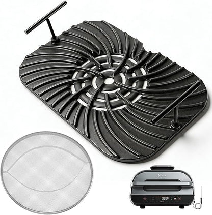 Grill Grate & Splatter Shield for Ninja Foodi FG551 DG551 Grill Accessories, Cast Iron Griddle Plate & Stainless Steel Splatter Screen for Ninja Foodi Smart XL 6-in-1 Grill Replacement Parts Non-stick