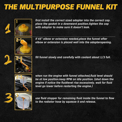 ELEAD No-Spill Coolant Funnel Kit - 19-Piece Radiator Funnel burping kit, coolant Bleeder kit, Extra Funnels and Adapters for Universal Vehicle - Image 7