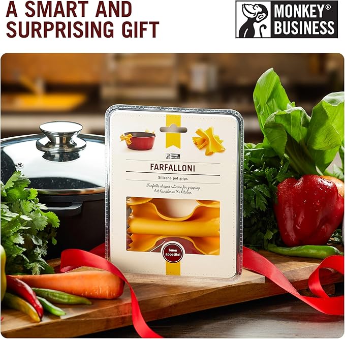 Farfalloni-Shaped Pot Holders, Pack of 3, Pot Holders for Kitchen Cookware, Silicone Oven Grips| from a Collection of Different Pasta-Shaped Unique Kitchen Gadgets, by Monkey Business