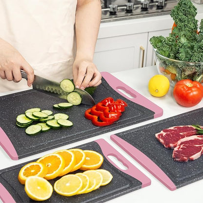 Extra Large Cutting Boards, Plastic Cutting Boards for Kitchen (Set of 3) Cutting Board Set Dishwasher Chopping Board with Juice Grooves Easy-Grip Handles, Pink, Empune - Image 7
