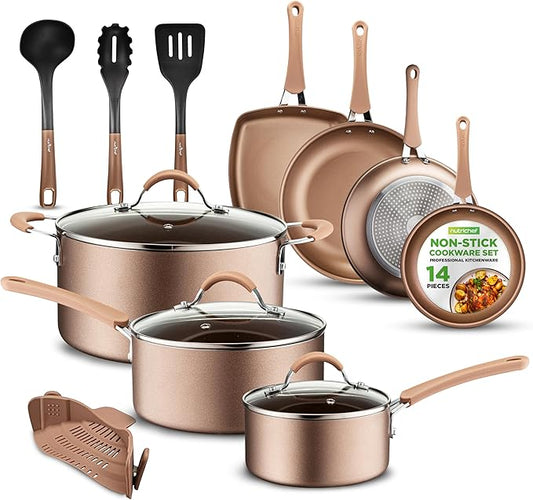 NutriChef 14-Piece Pots and Pans Set Non Stick – Induction Cookware Set, PFAS-Free Nonstick Cookware for All Cooktops, Includes Kitchen Utensils by NutriChef%E2%84%A2Kitchen