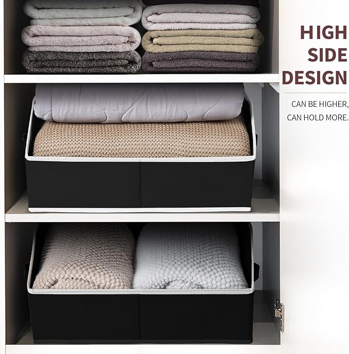 Homsorout Clothes Organizers and Storage - Fabric Cube Bins with Handles, Storage Baskets for Shelves, Trapezoid Collapsible Boxes for Home, Dorm, Office, 10 Pack, Black - Image 4