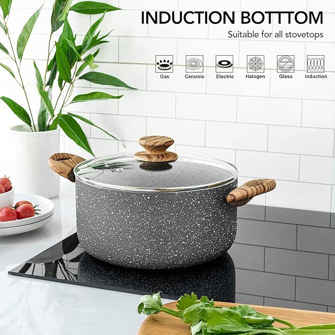 MICHELANGELO 5 Quart Stock Pot with Lid, Nonstick Soup Pot for Cooking, Non Stick Stockpot with Ergonomic Handle, Induction Compatible, Grey Granite - Image 6