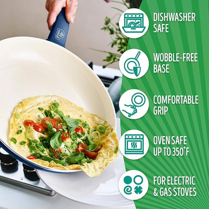 GreenLife Soft Grip Healthy Ceramic Nonstick 12 Piece Cookware Pots and Pans Set, PFAS-Free, Dishwasher Safe, Blue