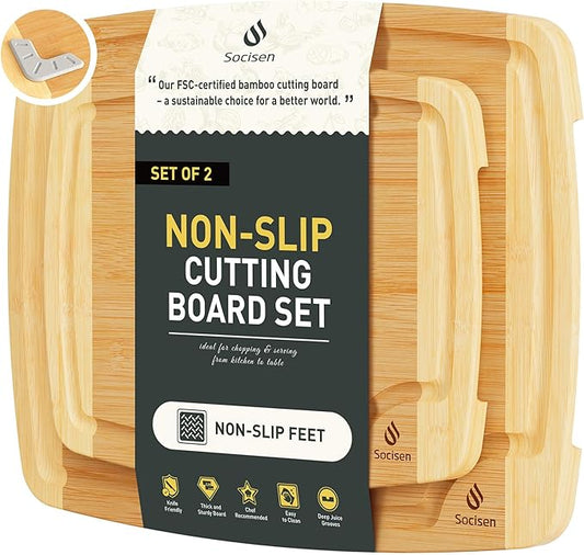 Bamboo Cutting Board Set Non Slip Feet Over Sink Brides Her Wedding Day Bridal Shower Engaged Engagement Hostess Couple Newly Wed House Christmas Married Future Mrs fiancee Unique Cool Gifts by Socisen