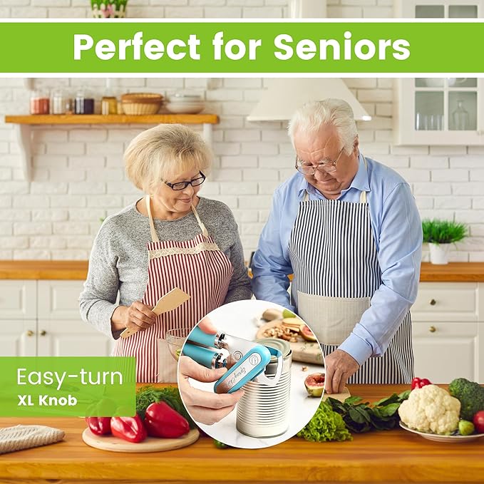 Spring Chef Stainless Steel Can Opener - Manual with Soft Grip Handles, Easy Turn, Heavy Duty Hand Can Openers for Seniors with Smooth Edge - Magnetic Lid Remover - Aqua Sky - Image 6