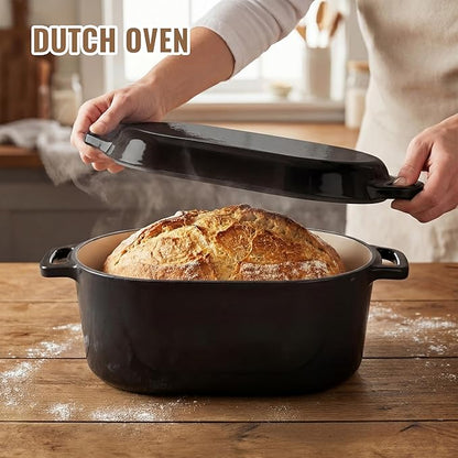 Dutch Oven for Bread Baking, 3.4 QT Bread Dutch Oven for Sourdough, Enamelled Cast Iron Bread Oven with Lids, Heavy-Duty Non Stick Sourdough Loaf Pan, Meatloaf Pan, Black
