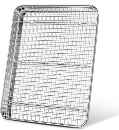 17.5 Inch Baking Sheet Pan with Cooling Rack Set, Joyfair Stainless Steel Toaster Oven Tray Pans with Grid Racks, Rectangular Bakeware for Cookie/Bacon, Heavy Duty & Rust-free, Dishwasher Safe