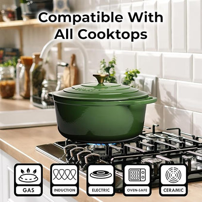 Zulay Kitchen 7.7 Quart Enameled Cast Iron Dutch Oven Pot with Lid – Premium Durability & Oven Safe up to 500°F – Heavy Duty Cookware Perfect for Bread Baking, Stews, Braising & Roasting – Green - Image 3