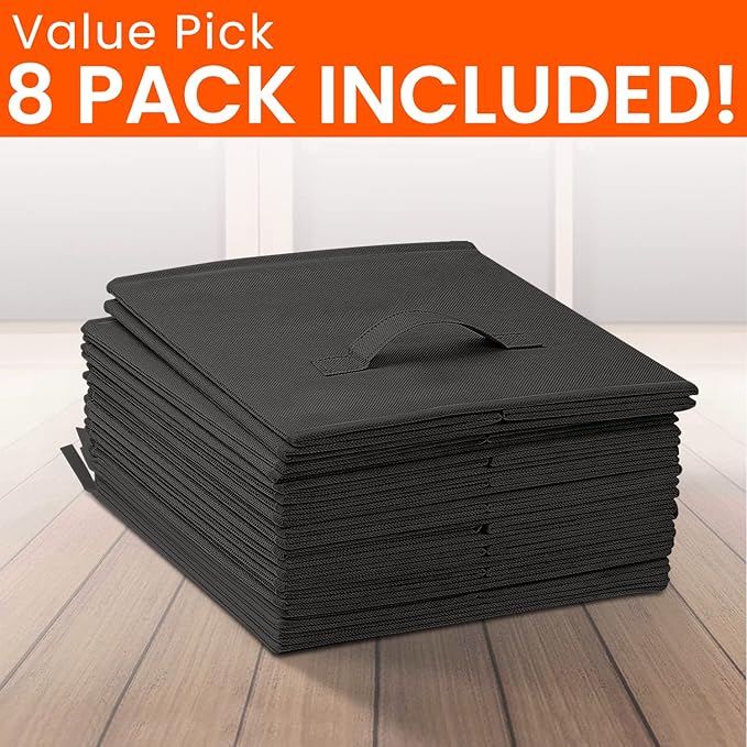 Criusia Storage Cubes - 11 Inch Heavy Duty Fabric Storage Bins for Shelves Closet, Cube Organizer - 8 Pack Collapsible Cube Storage Bins Baskets for Organizing Clothes Blankets Toys (Black) - Image 8
