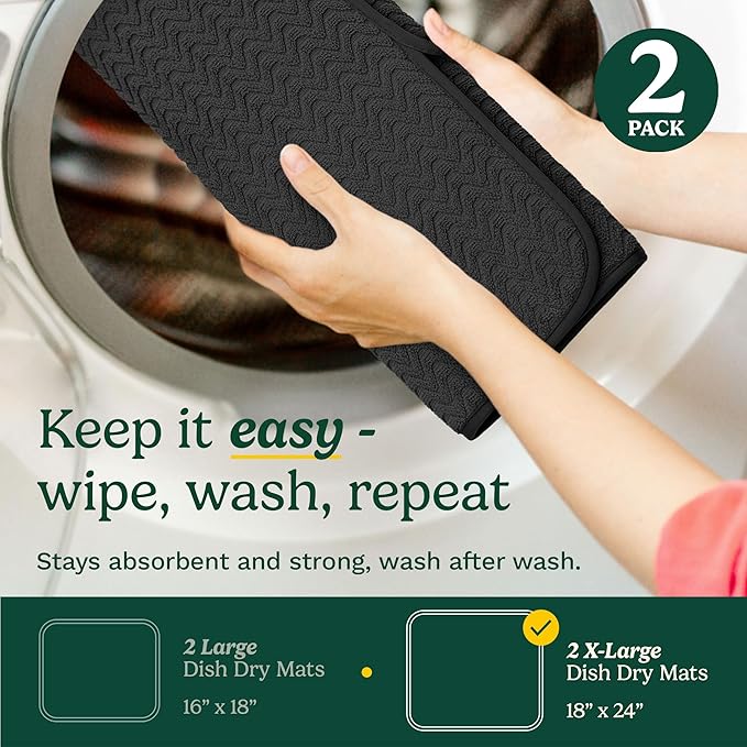 Cuisinart Dish Drying Mats for Kitchen Counter - (2) 18" x 24" Ultra Absorbent Dish Drying Mat XL - Foldable, Machine Washable, Fast Drying Dish Mat (Geostripe) - Image 6