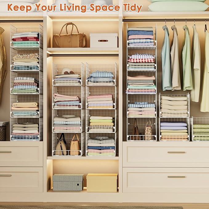 5-Tier Stackable Closet Storage Shelves, Closet Organizers and Storage Basket, Foldable & Stackable Closet Organizers for Closet System, Space-Saving Closet Shelf for Home ,White(Patent No. 30022416) - Image 7