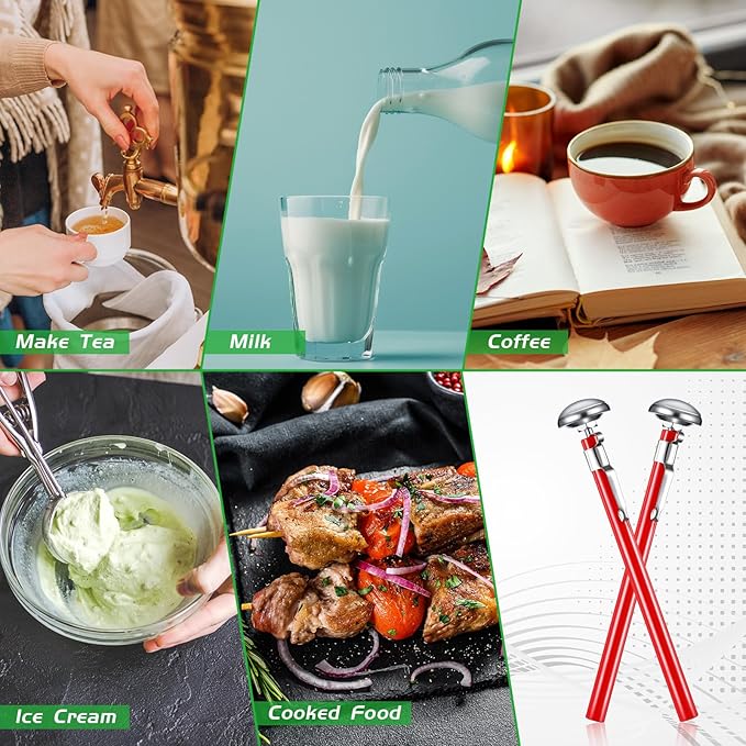 Xuhal 12 Pcs Stainless Steel Kitchen Thermometer with 5 Inch Long Stem 1 Inch Dial Thermometer Milk Frothing Food for Oven Probe Meat Grill BBQ Cooking Chocolate Water (Red) - Image 6