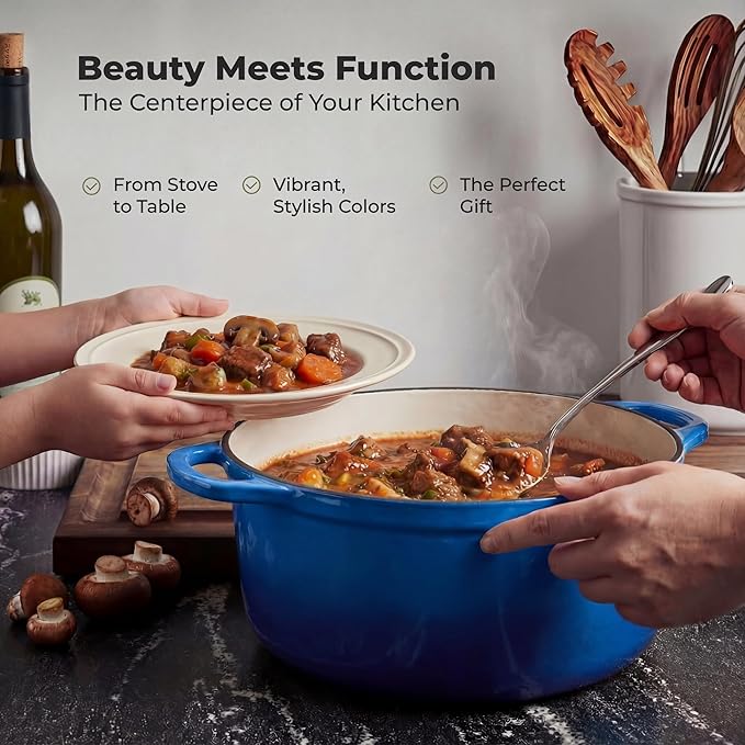 Zulay Kitchen 5 Quart Enameled Cast Iron Dutch Oven Pot with Lid – Premium Durability & Oven Safe up to 500°F – Heavy Duty Cookware Perfect for Bread Baking, Stews, Braising & Roasting – Blue - Image 6