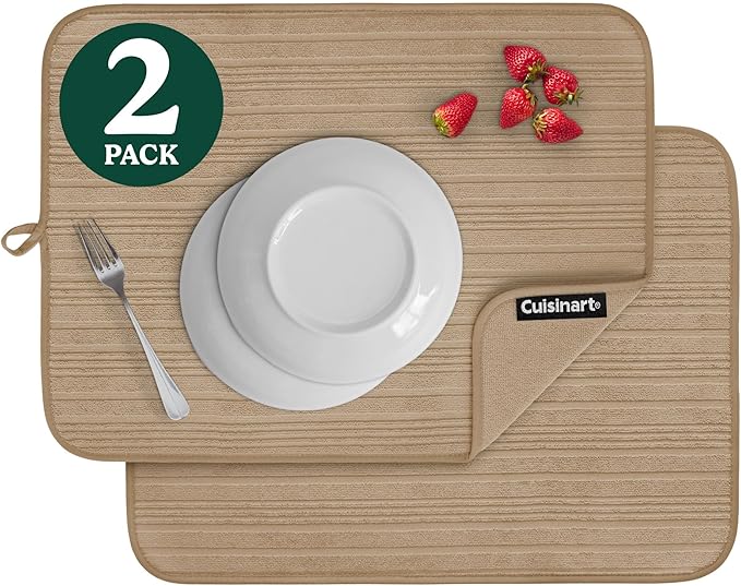 Cuisinart Dish Drying Mats for Kitchen Counter - (2) 18" x 24" Ultra Absorbent Dish Drying Mat XL - Foldable, Machine Washable, Fast Drying Dish Mat (Horizontal Stripes) by BestBrands