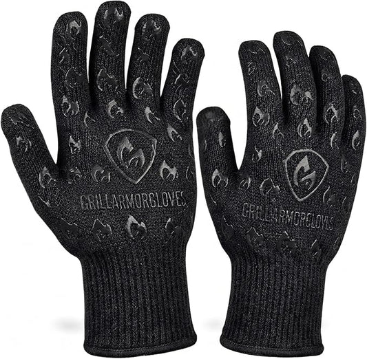 Grill Armor Oven Gloves with Fingers – Extra Long Cuff, 932°F Heat, Fire & Cut Resistant Mitts for BBQ, Grill, Cooking, Grilling, Baking & Smoker by GrillArmorGloves