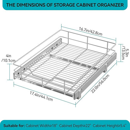 Pull Out Cabinet Organizer 17" W X 22" D, Slide Out Drawers For Kitchen Organizers and Storage, Pull Out Drawers For Cabinets Capacity Heavy Duty Caddy, Cabinet Shelves Chrome-Plated, Bathroom Pantry - Image 2