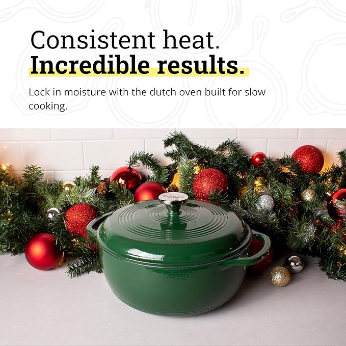 Lodge Essential Enamel Cast Iron Dutch Oven - Perfect for Bread Baking, Braising, Marinating & Slow Cooking - Features Moisture-Sealing Lid & Dual Handles - Kitchen Essentials - 6 Quarts - Evergreen - Image 3